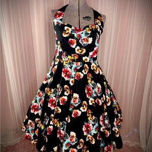 Vintage Style,  Full Circle Swing Dress Black with Autumn Colored Florals